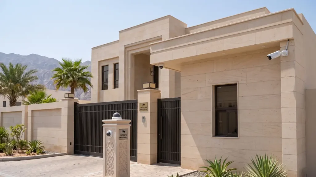 CCTV surveillance cameras installed on a modern villa in Muscat